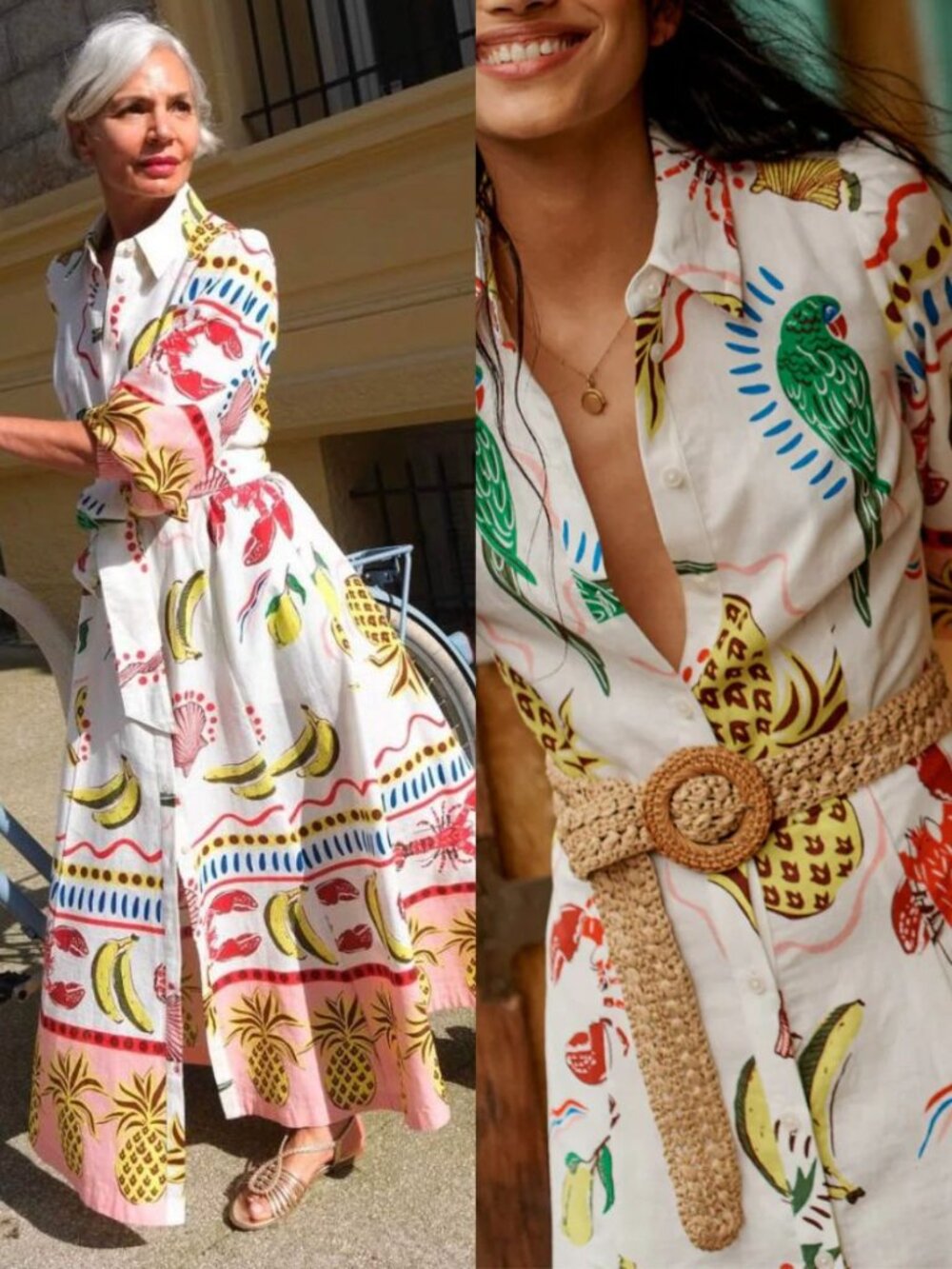 Boden Clara Maxi Dress Tropical Bonanza Linen‎ Novelty Belted Shirt Size 8R - Picture 10 of 10